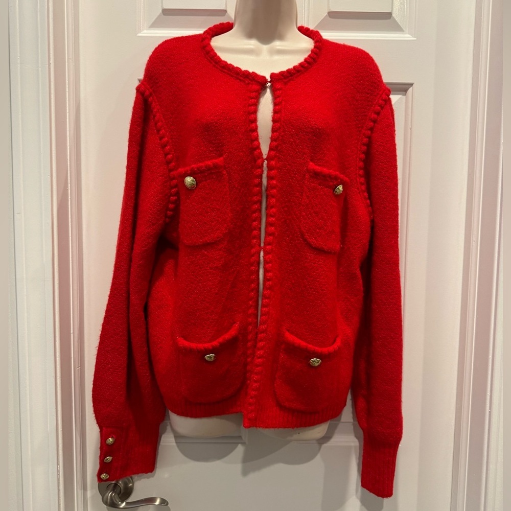 J.Crew Odette Sweater Lady Jacket in Holiday Red Knit Cardigan Chanel vibes - Picture 2 of 10